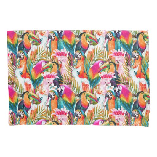 オウム及びシュロの葉 枕カバー (正面左)