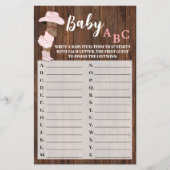 オウム女性のカーボーイベビーABCベビーシャワーゲームカードフライヤー チラシ (正面)