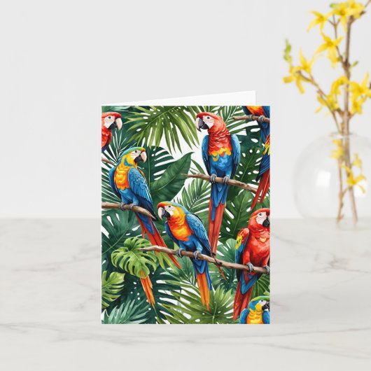 オウム小、4" x 5.6インチ折り畳みグリーティングカード カード (黄色い花)