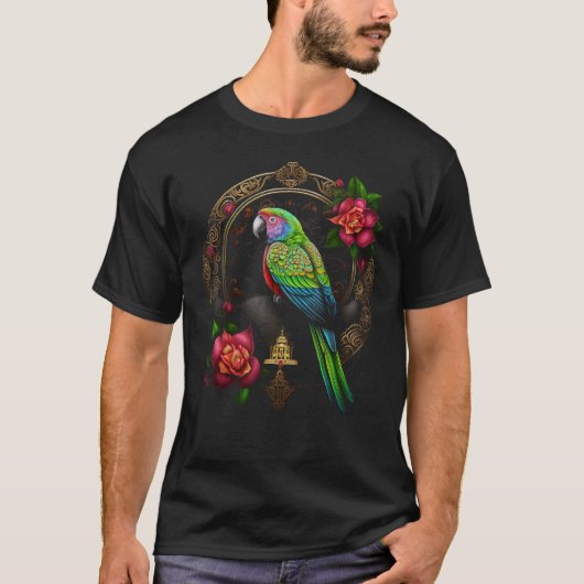 オウム曼荼羅の花動物オウム Tシャツ (正面)
