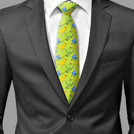 オウム模様インディアンリングネックグリーンバードラバー ネクタイ