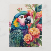 オウム水彩フローラ数々のカラーアート ポストカード (正面)