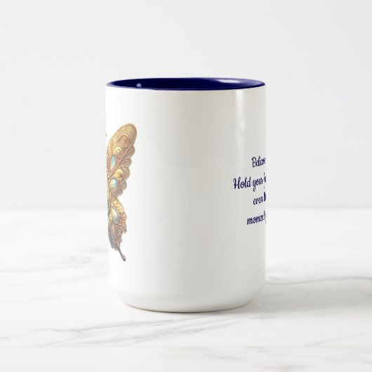 オウム祈りの言葉とバタフライコインマグ ツートーンマグカップ (中央)