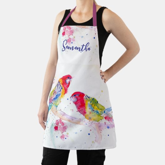オウム絵を描アート水の色の赤カラフル青 エプロン (インサイチュ)