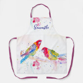 オウム絵を描アート水の色の赤カラフル青 エプロン (正面)