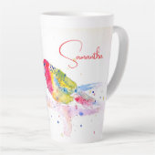 オウム絵を描アート水の色の赤カラフル青 カフェラテマグ (右アングル)