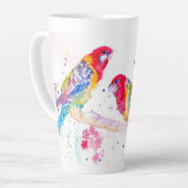 オウム絵を描アート水の色の赤カラフル青 カフェラテマグ (左アングル)