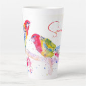 オウム絵を描アート水の色の赤カラフル青 カフェラテマグ (正面)