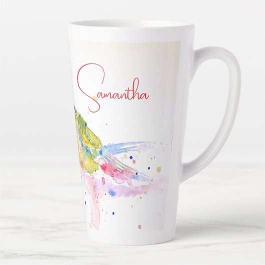 オウム絵を描アート水の色の赤カラフル青 カフェラテマグ (右)