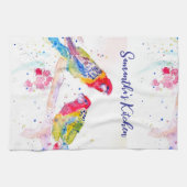 オウム絵を描アート水の色の赤カラフル青 キッチンタオル (横)