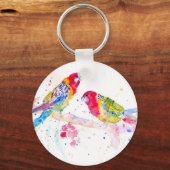 オウム絵を描アート水の色の赤カラフル青 キーホルダー (裏面)