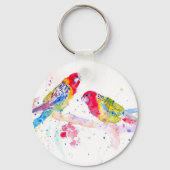 オウム絵を描アート水の色の赤カラフル青 キーホルダー (裏面)