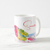 オウム絵を描アート水の色の赤カラフル青 コーヒーマグカップ (正面右)