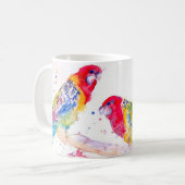 オウム絵を描アート水の色の赤カラフル青 コーヒーマグカップ (正面左)