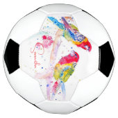 オウム絵を描アート水の色の赤カラフル青 サッカーボール (回転)