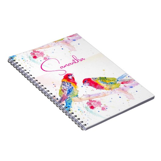 オウム絵を描アート水の色の赤カラフル青 ノートブック (右側)