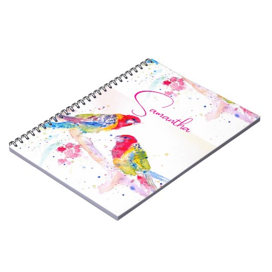 オウム絵を描アート水の色の赤カラフル青 ノートブック (左側)