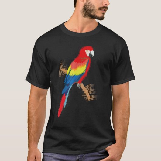 オウム緋色のマカオカラフル Tシャツ (正面)
