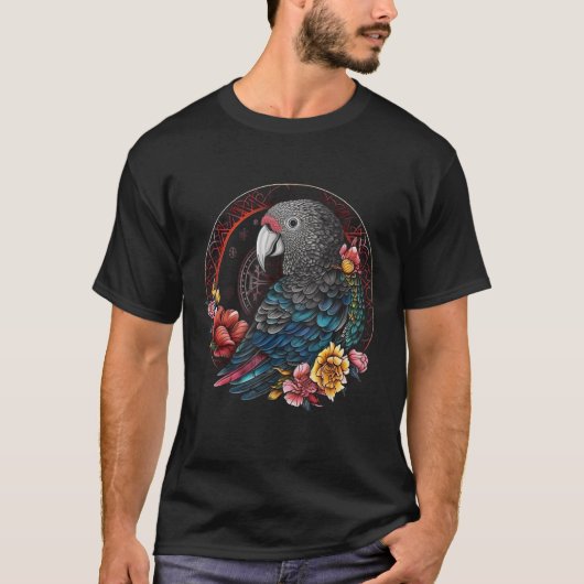 オウム花鳥花カラフル動物 Tシャツ (正面)