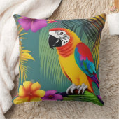 オウム鳥の熱帯フローラヤシの青い紫の赤 クッション (ブランケット)