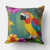 オウム鳥の熱帯フローラヤシの青い紫の赤 クッション (正面)