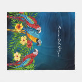 オウム鳥の青い空葉の夏のホーム名 フリースブランケット (正面(横))