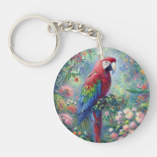 オウム鳥ジャングルフローラ感絵画感主義 キーホルダー (正面)