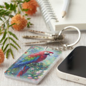 オウム鳥ジャングルフローラ感絵画感主義 キーホルダー (正面右)