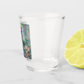 オウム鳥ジャングルフローラ赤青緑の花 ショットグラス (右)