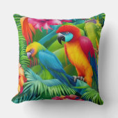 オウム鳥熱帯フローラパームブルー緑 クッション (正面)