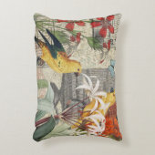 オウム黄熱帯アンティーク花 アクセントクッション (正面(垂直))