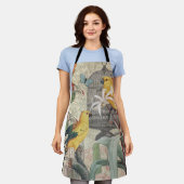 オウム黄熱帯アンティーク花 エプロン (着用した状態)