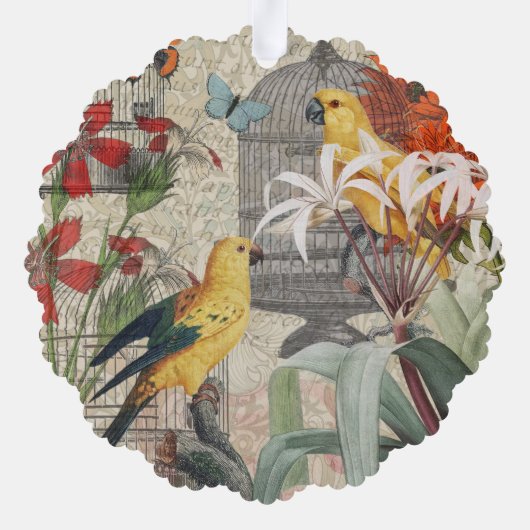 オウム黄熱帯アンティーク花 オーナメントカード (裏面)