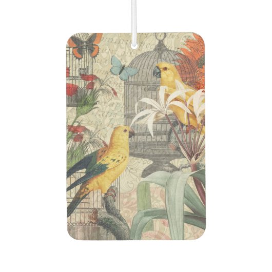 オウム黄熱帯アンティーク花 カーエアーフレッシュナー (正面)