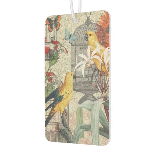 オウム黄熱帯アンティーク花 カーエアーフレッシュナー (左)