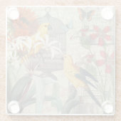 オウム黄熱帯アンティーク花 ガラスコースター (裏面)