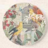 オウム黄熱帯アンティーク花 コースター (正面)