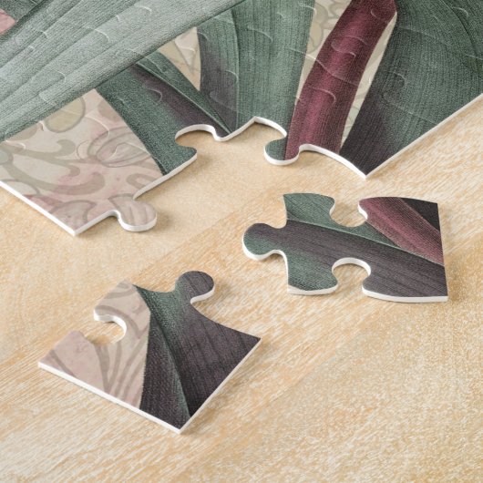 オウム黄熱帯アンティーク花 ジグソーパズル (側面)