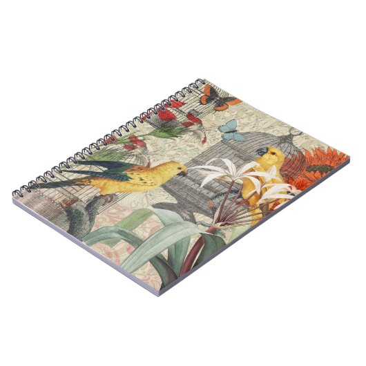 オウム黄熱帯アンティーク花 ノートブック (左側)