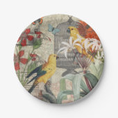オウム黄熱帯アンティーク花 ペーパープレート (正面)