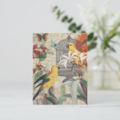 オウム黄熱帯アンティーク花 ポストカード (スタンド正面)