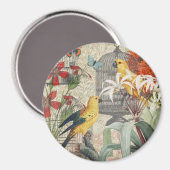 オウム黄熱帯アンティーク花 マグネット (正面/裏面)