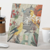 オウム黄熱帯アンティーク花 台座サイン (インサイチュ)