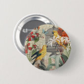 オウム黄熱帯アンティーク花 缶バッジ (正面&裏面)