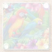 オウム3鳥熱帯フローラパームブルーパープル ガラスコースター (裏面)