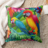 オウム3鳥熱帯フローラパームブルー緑 クッション (ブランケット)