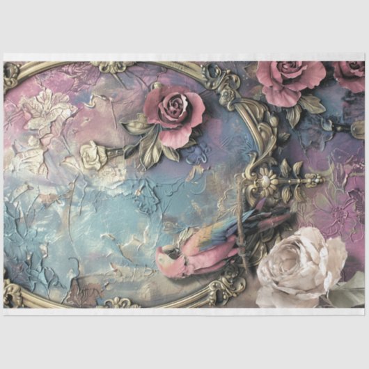 オウム、みすぼらしいシック、装飾鳥とフローラアート 薄葉紙 (正面)