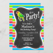 オウム;カラフルレトロネオンレインボー 招待状 (正面/裏面)