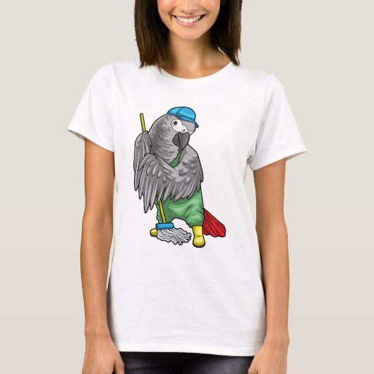 オウム クリーナー モップ 掃除 Tシャツ (正面)