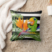 オウム、コーデータ、椰子の葉、ストライプ クッション (ブランケット)